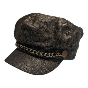Badgley Mischka Gold Linen Blend Newsboy Hat Women’s Sparkly Chain Detail